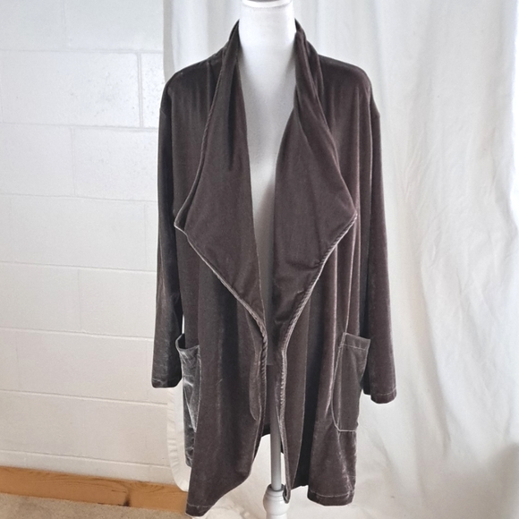 Amaryllis velvet drape cardigan coat in taupe szL - Picture 1 of 16